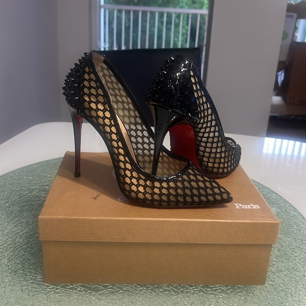 Christian Louboutin Black Mesh Spiked Heels